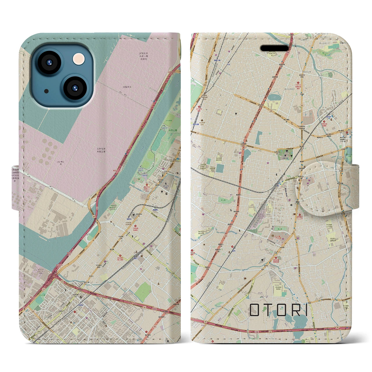 【鳳】地図柄iPhoneケース（手帳両面タイプ・ナチュラル）iPhone 13 用