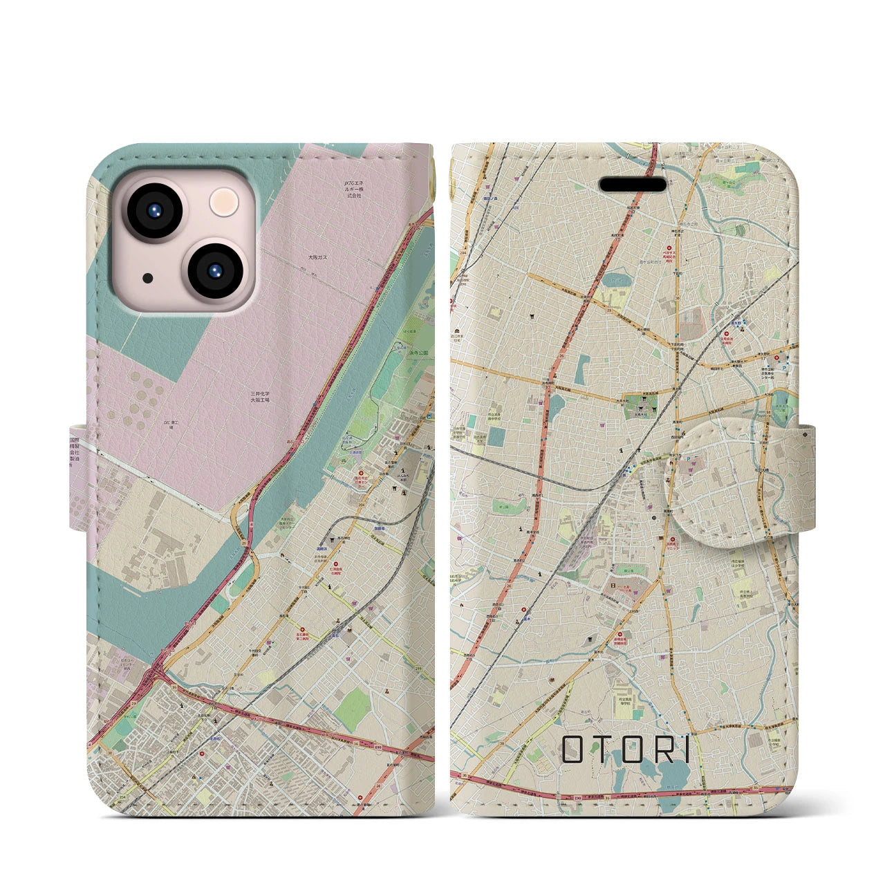 【鳳】地図柄iPhoneケース（手帳両面タイプ・ナチュラル）iPhone 13 mini 用