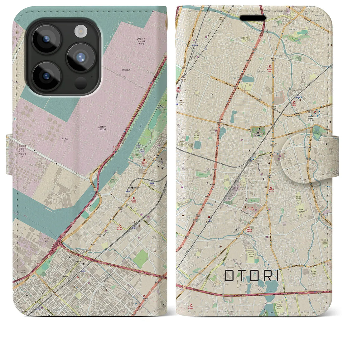 【鳳】地図柄iPhoneケース（手帳両面タイプ・ナチュラル）iPhone 15 Pro Max 用