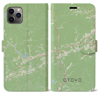 【大豊（高知県）】地図柄iPhoneケース（手帳タイプ）ナチュラル・iPhone 11 Pro Max 用