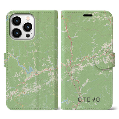 【大豊（高知県）】地図柄iPhoneケース（手帳タイプ）ナチュラル・iPhone 13 Pro 用