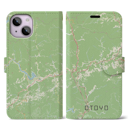 【大豊（高知県）】地図柄iPhoneケース（手帳タイプ）ナチュラル・iPhone 14 用