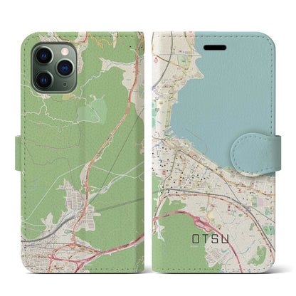 【大津（滋賀県）】地図柄iPhoneケース（手帳タイプ）ナチュラル・iPhone 11 Pro 用