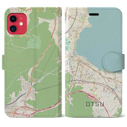 【大津（滋賀県）】地図柄iPhoneケース（手帳タイプ）ナチュラル・iPhone 11 用