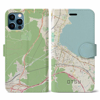 【大津（滋賀県）】地図柄iPhoneケース（手帳タイプ）ナチュラル・iPhone 12 / 12 Pro 用