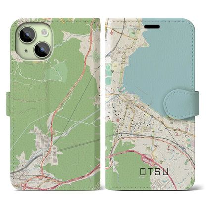 【大津（滋賀県）】地図柄iPhoneケース（手帳タイプ）ナチュラル・iPhone 15 用