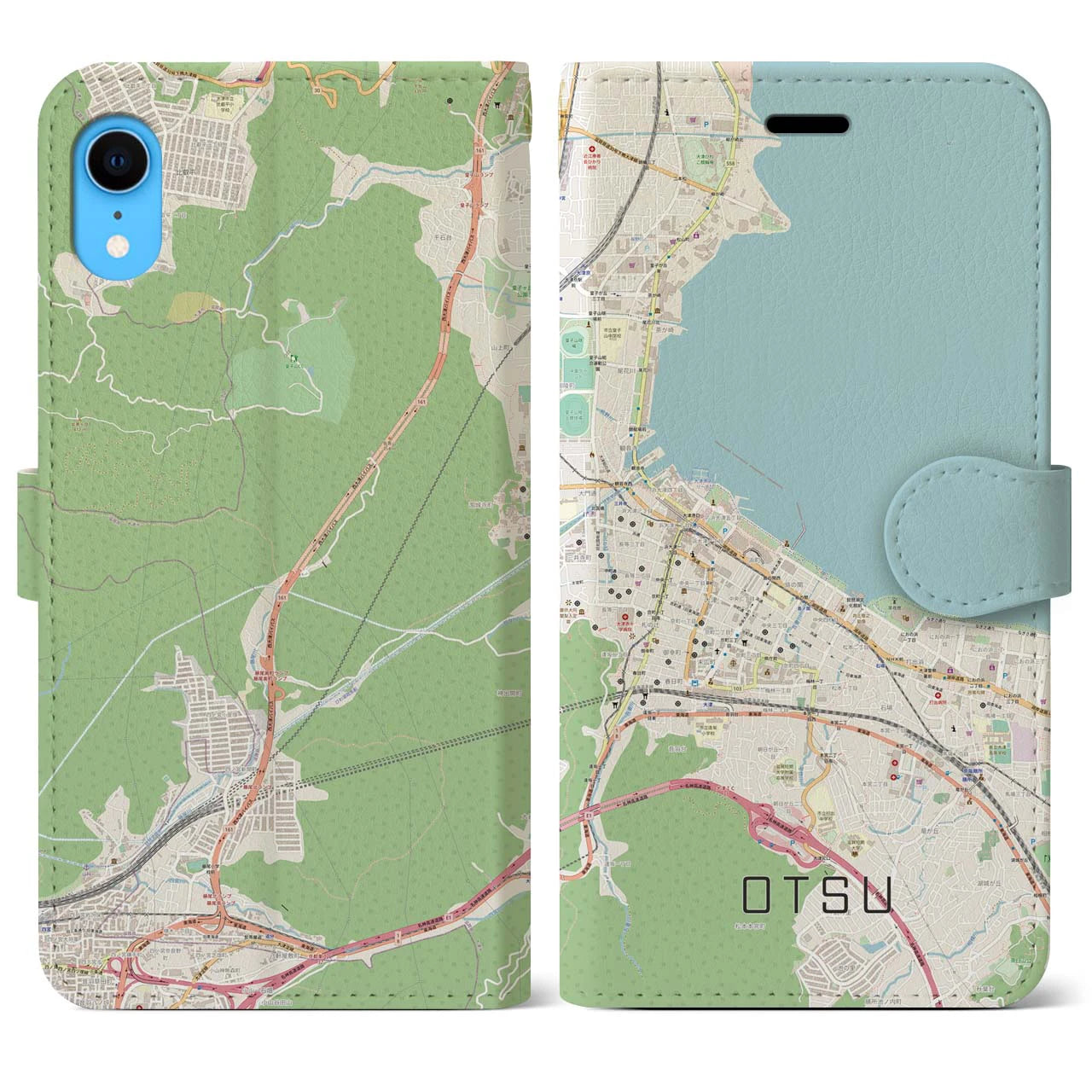 【大津】地図柄iPhoneケース（手帳両面タイプ・ナチュラル）iPhone XR 用