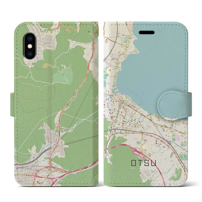 【大津（滋賀県）】地図柄iPhoneケース（手帳タイプ）ナチュラル・iPhone XS / X 用
