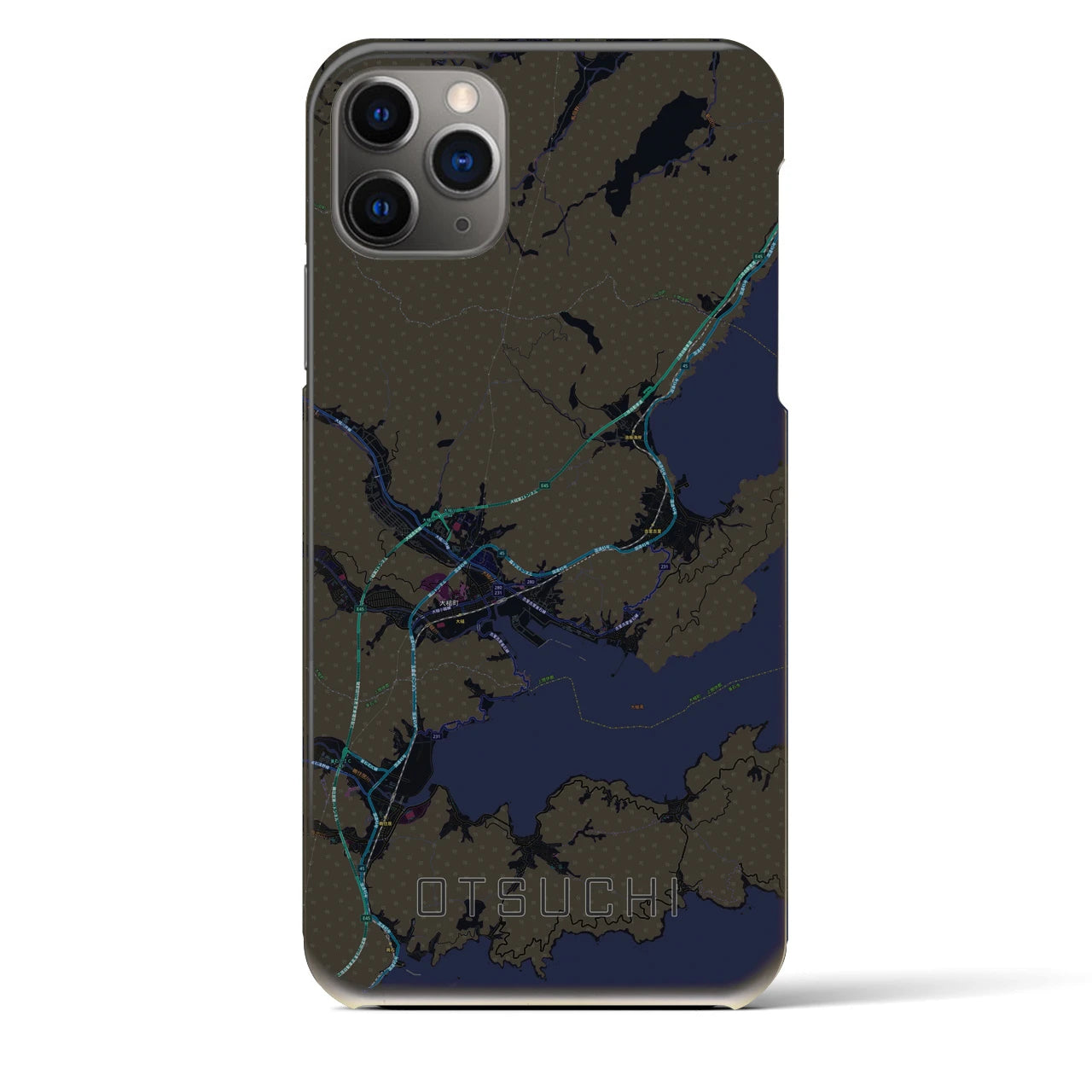 【大槌】地図柄iPhoneケース（バックカバータイプ・ブラック）iPhone 11 Pro Max 用