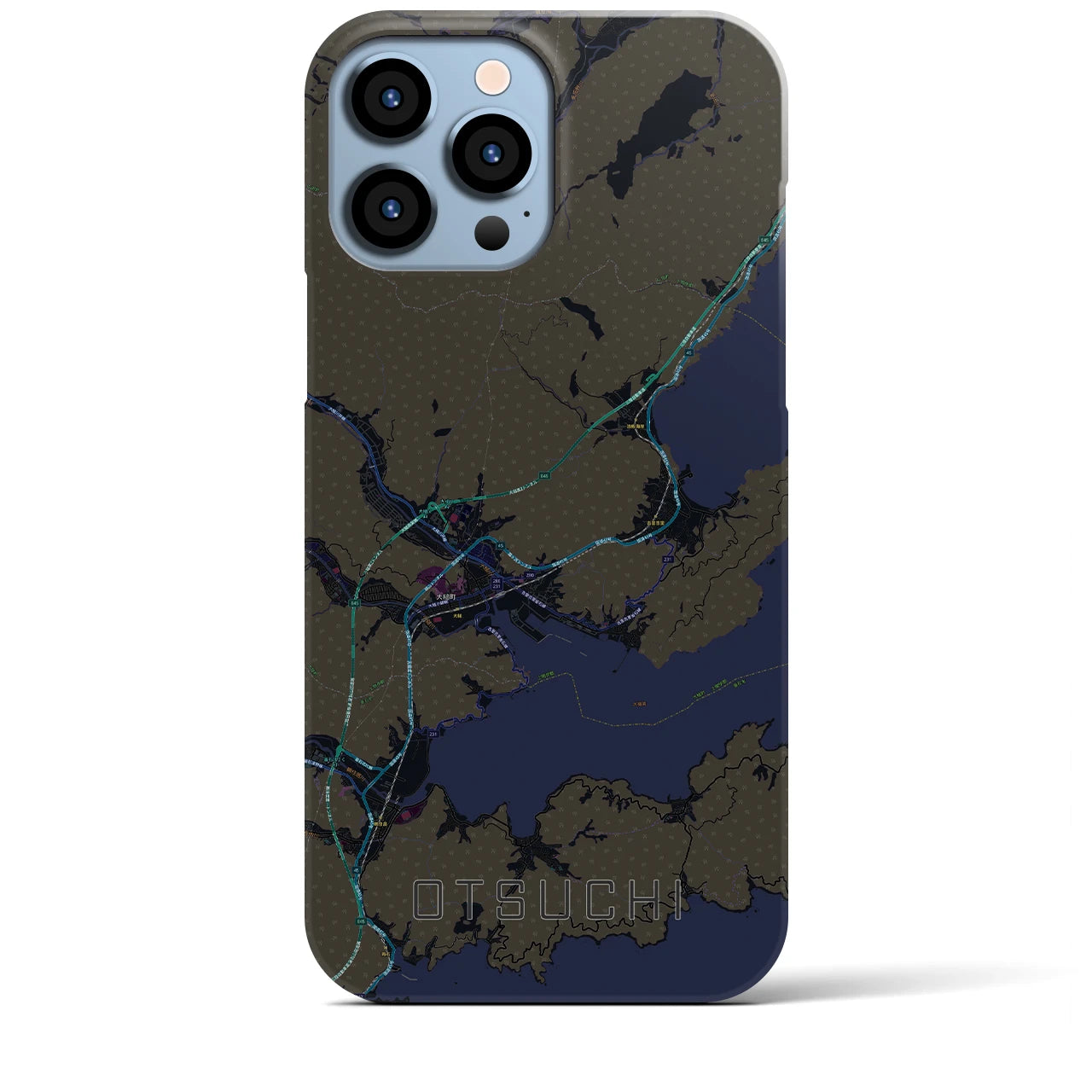 【大槌】地図柄iPhoneケース（バックカバータイプ・ブラック）iPhone 13 Pro Max 用