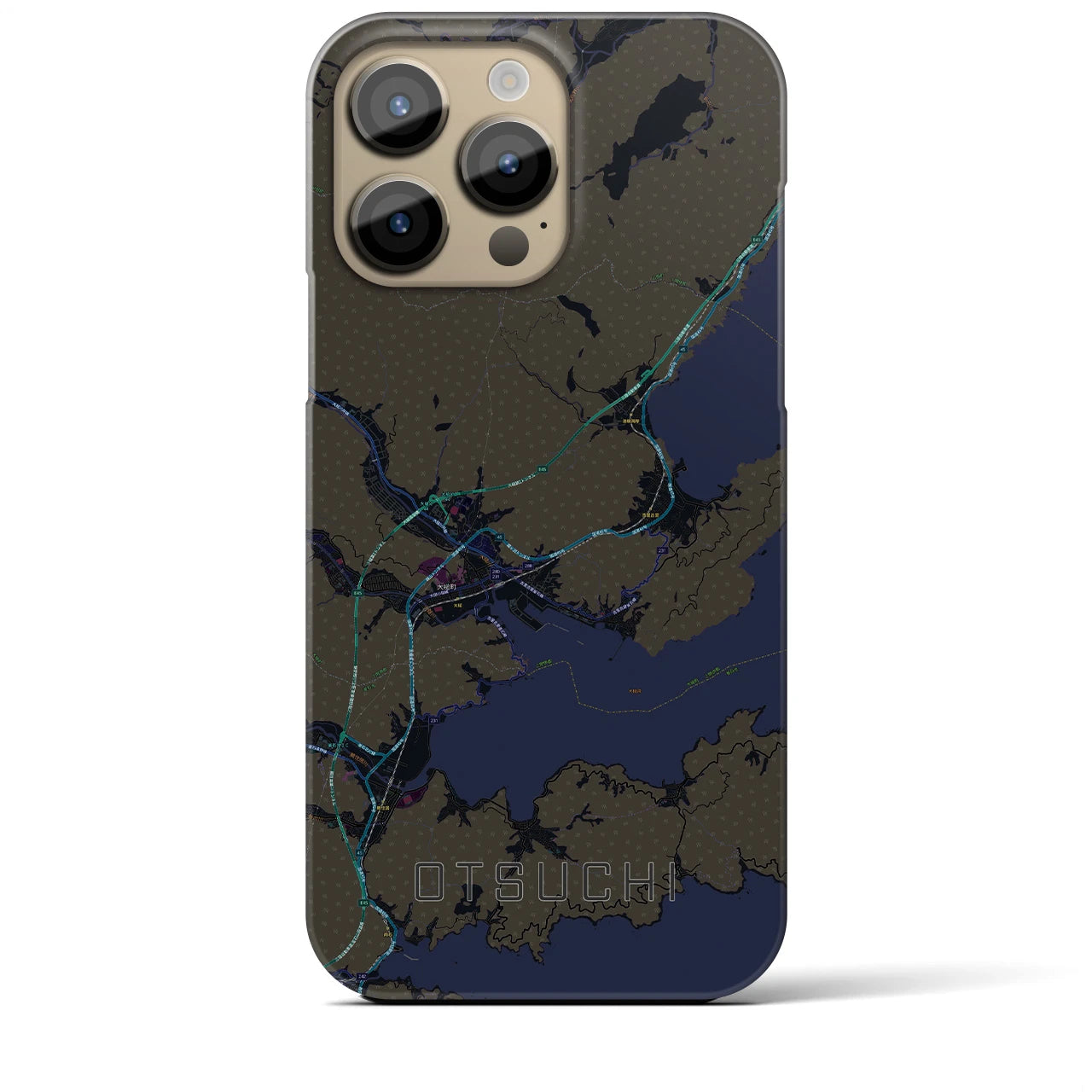 【大槌】地図柄iPhoneケース（バックカバータイプ・ブラック）iPhone 14 Pro Max 用