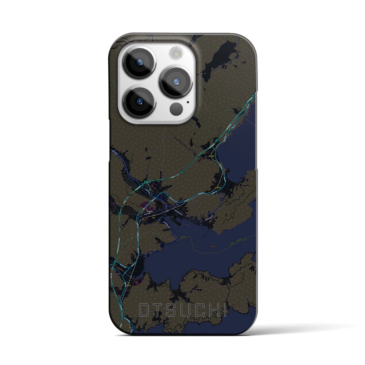 【大槌】地図柄iPhoneケース（バックカバータイプ・ブラック）iPhone 14 Pro 用