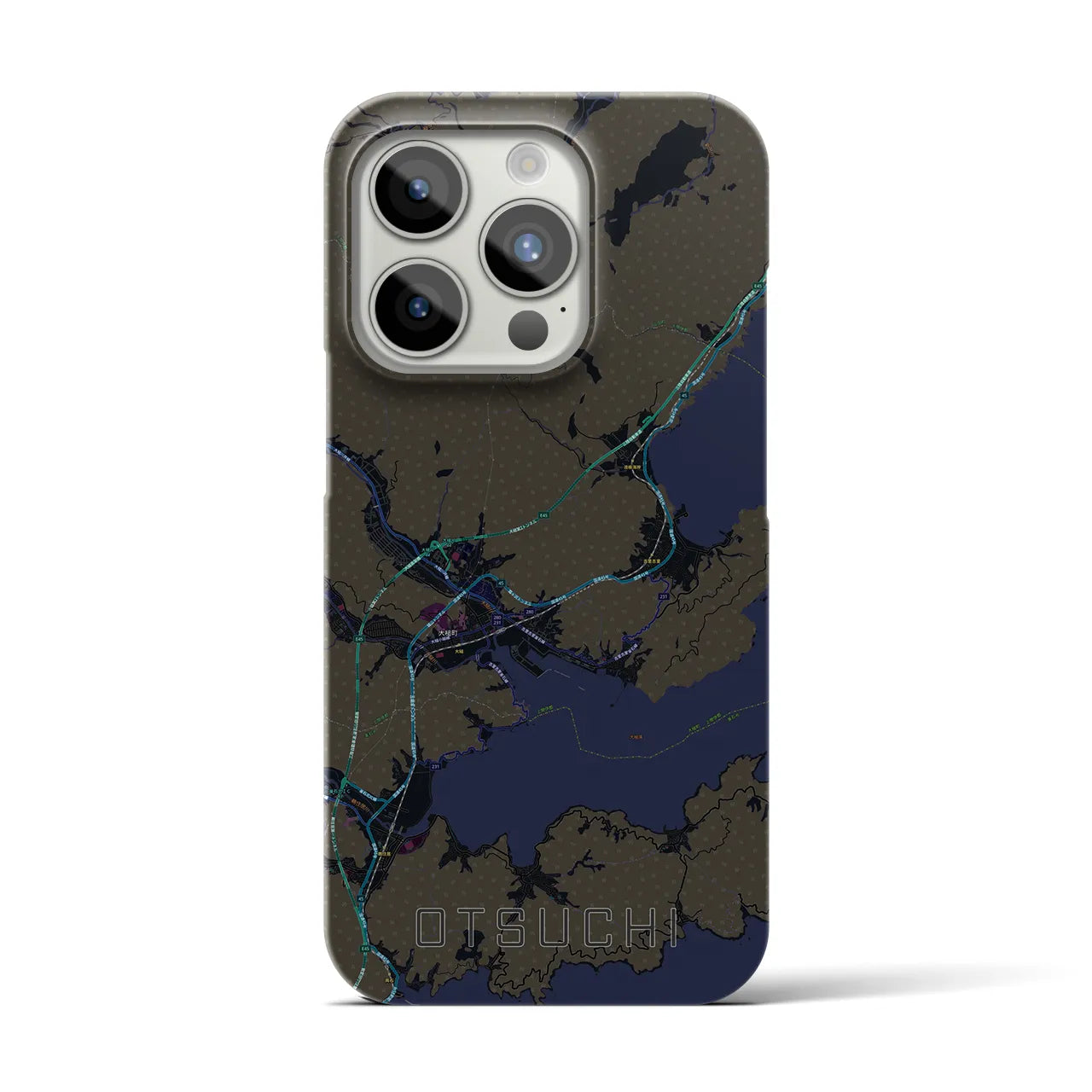 【大槌】地図柄iPhoneケース（バックカバータイプ・ブラック）iPhone 15 Pro 用