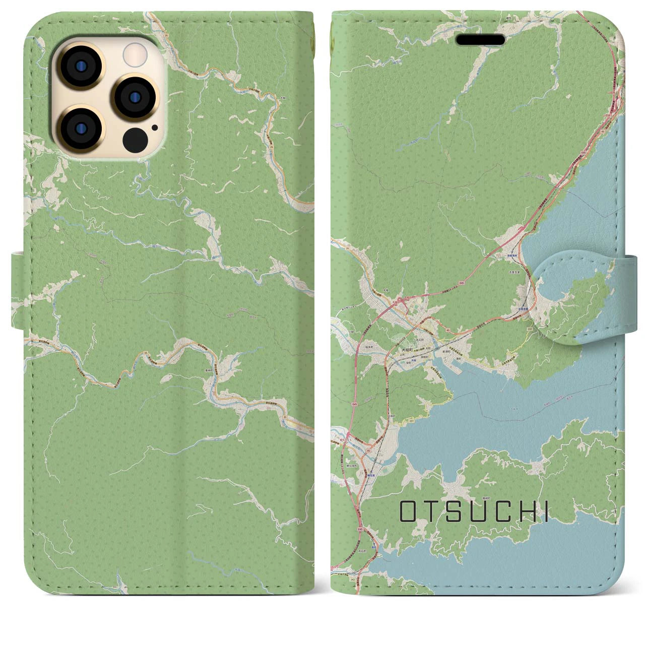 【大槌】地図柄iPhoneケース（手帳両面タイプ・ナチュラル）iPhone 12 Pro Max 用
