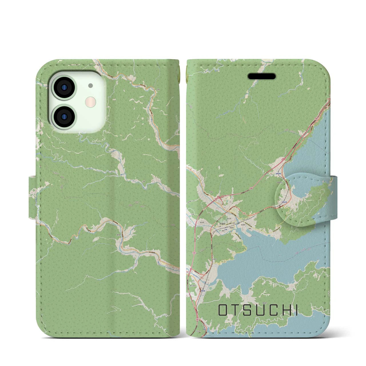 【大槌】地図柄iPhoneケース（手帳両面タイプ・ナチュラル）iPhone 12 mini 用