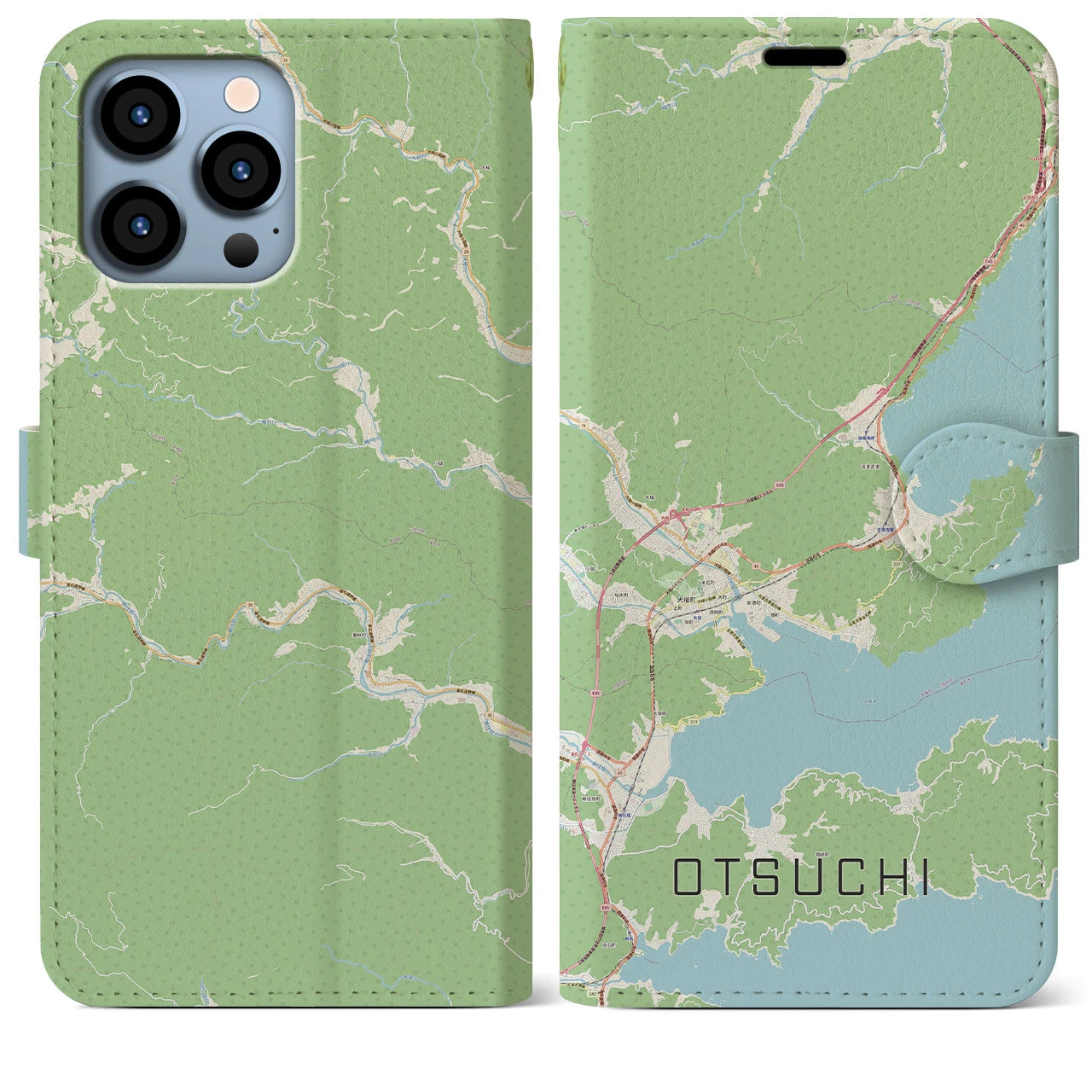 【大槌】地図柄iPhoneケース（手帳両面タイプ・ナチュラル）iPhone 13 Pro Max 用