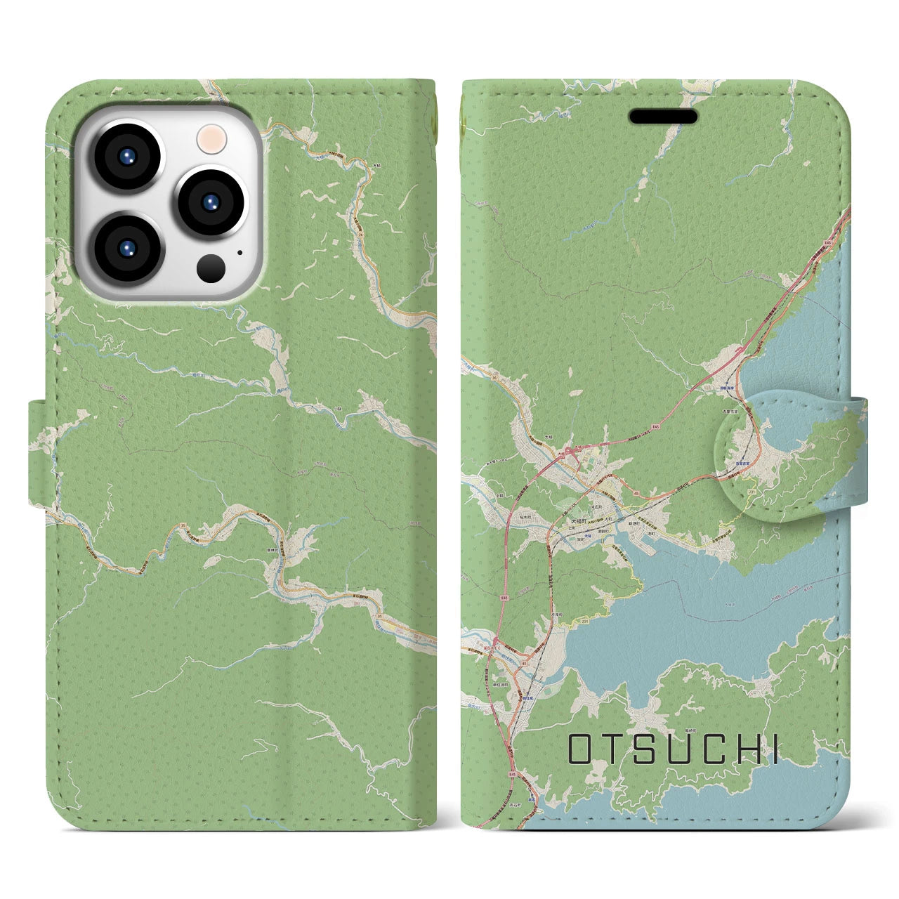【大槌】地図柄iPhoneケース（手帳両面タイプ・ナチュラル）iPhone 13 Pro 用