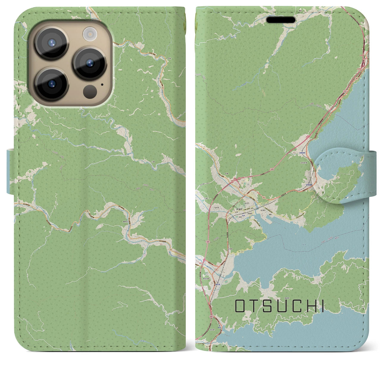 【大槌】地図柄iPhoneケース（手帳両面タイプ・ナチュラル）iPhone 14 Pro Max 用