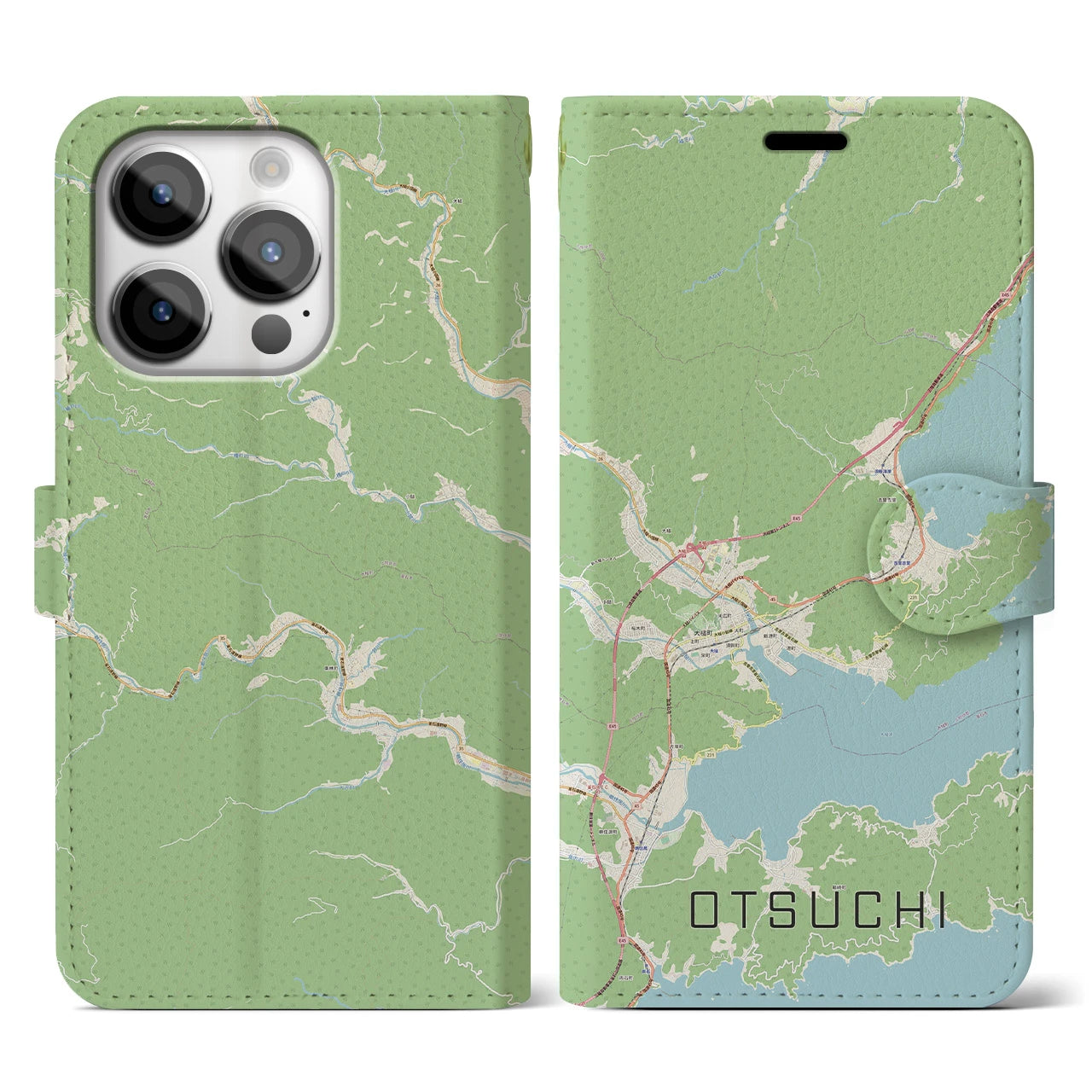 【大槌】地図柄iPhoneケース（手帳両面タイプ・ナチュラル）iPhone 14 Pro 用
