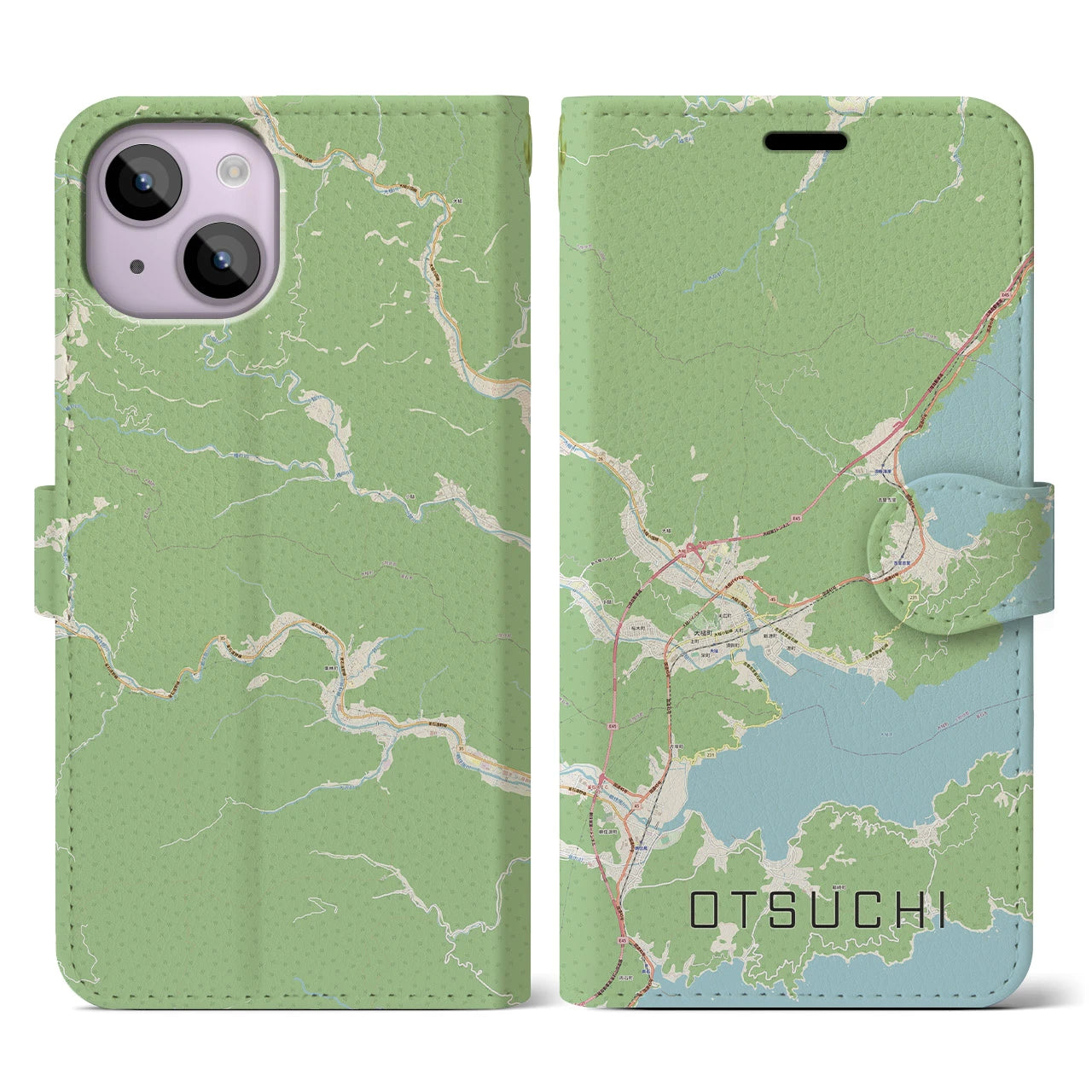 【大槌】地図柄iPhoneケース（手帳両面タイプ・ナチュラル）iPhone 14 用