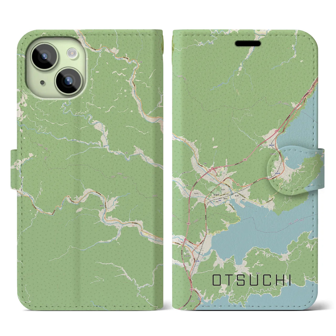 【大槌】地図柄iPhoneケース（手帳両面タイプ・ナチュラル）iPhone 15 用