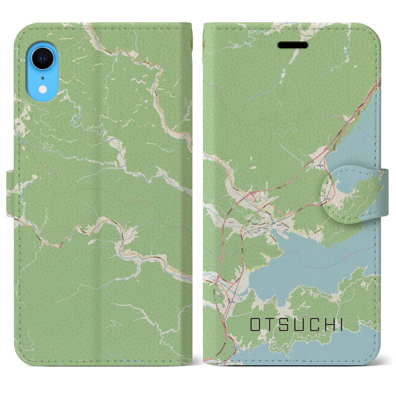 【大槌】地図柄iPhoneケース（手帳両面タイプ・ナチュラル）iPhone XR 用