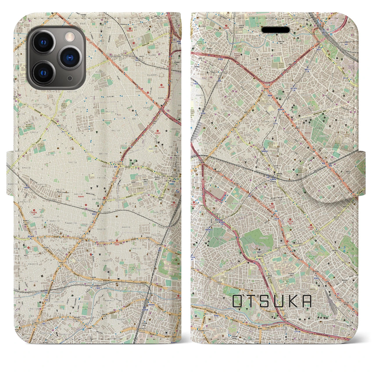 【大塚】地図柄iPhoneケース（手帳両面タイプ・ナチュラル）iPhone 11 Pro Max 用
