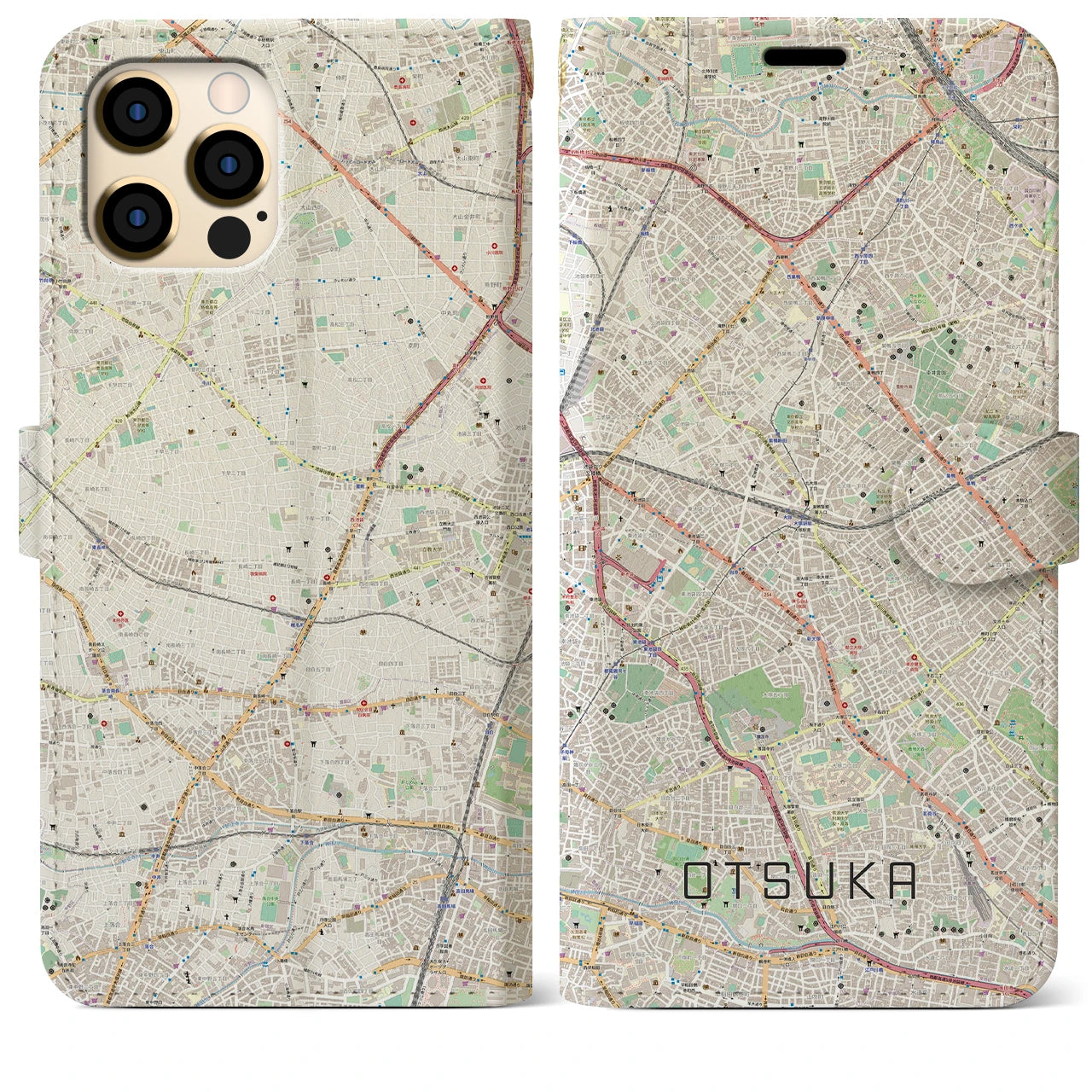 【大塚】地図柄iPhoneケース（手帳両面タイプ・ナチュラル）iPhone 12 Pro Max 用