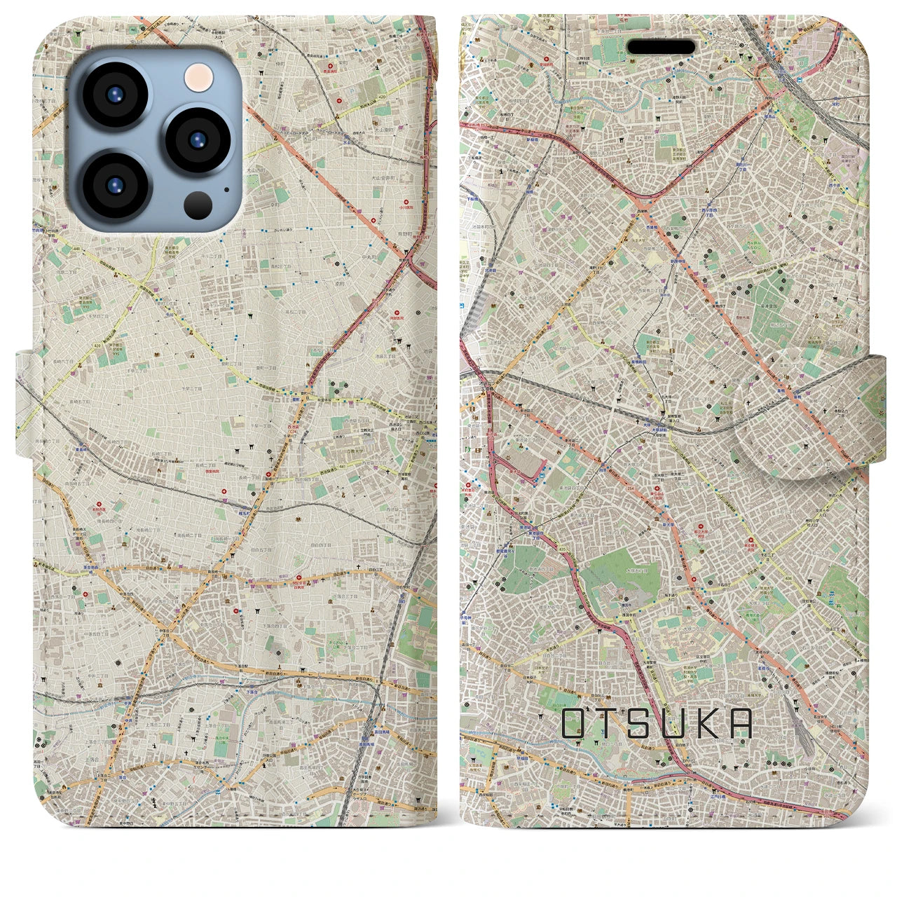 【大塚】地図柄iPhoneケース（手帳両面タイプ・ナチュラル）iPhone 13 Pro Max 用