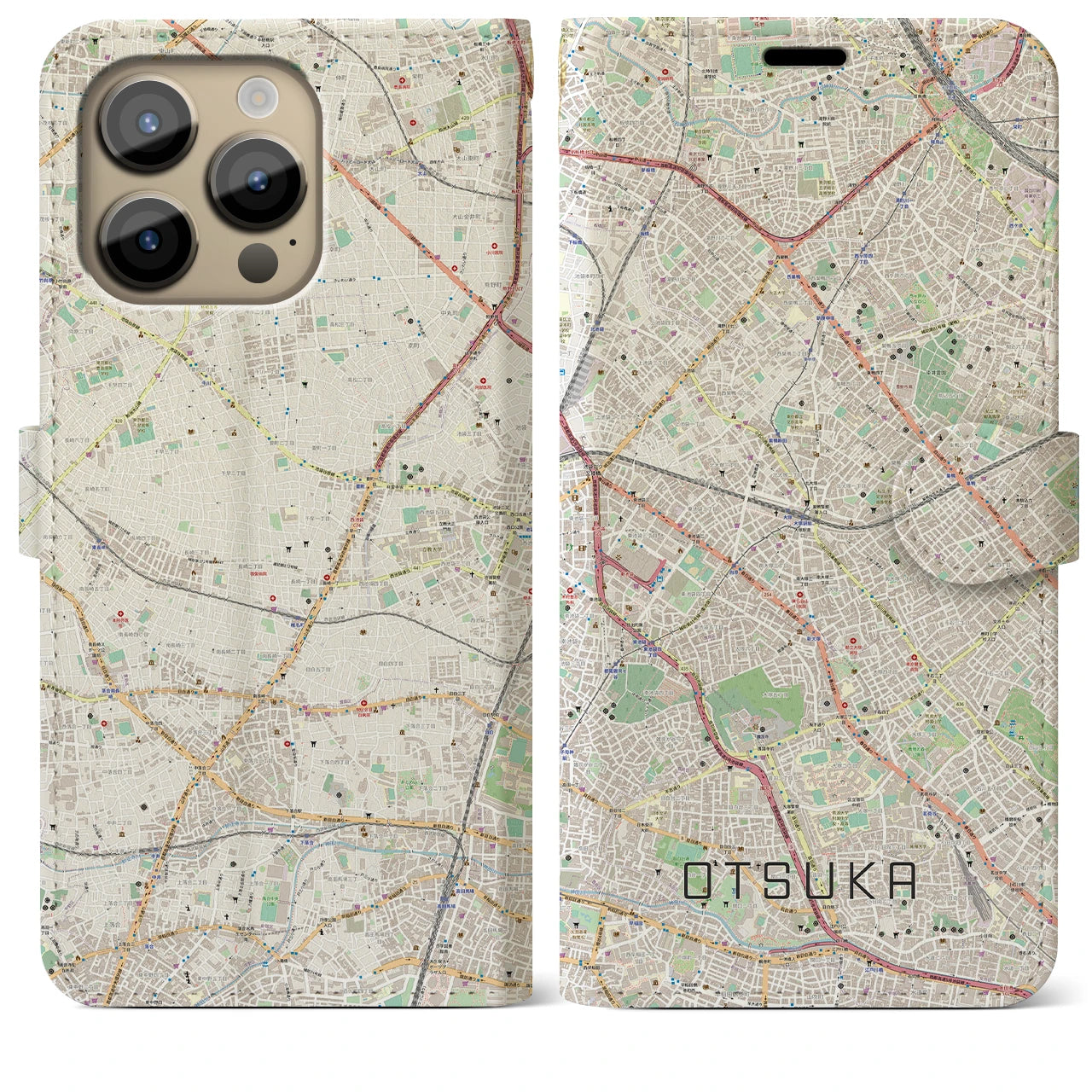 【大塚】地図柄iPhoneケース（手帳両面タイプ・ナチュラル）iPhone 14 Pro Max 用
