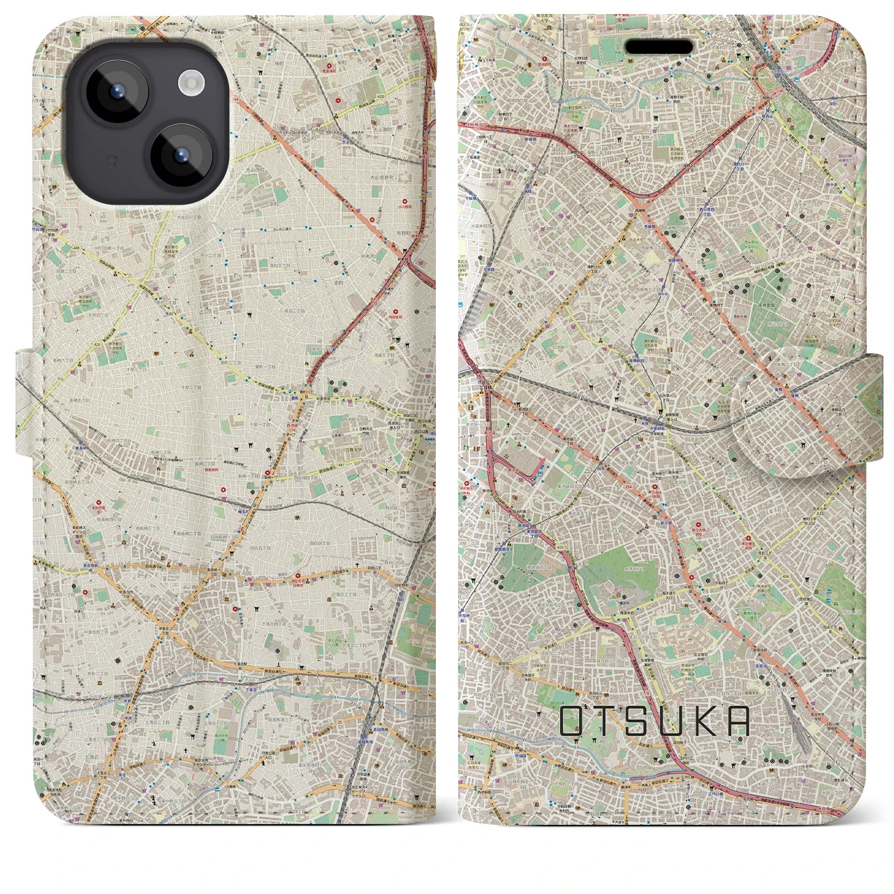 【大塚】地図柄iPhoneケース（手帳両面タイプ・ナチュラル）iPhone 14 Plus 用