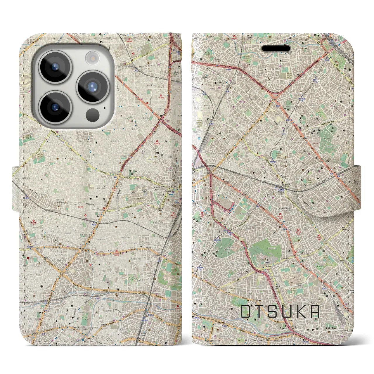 【大塚】地図柄iPhoneケース（手帳両面タイプ・ナチュラル）iPhone 15 Pro 用