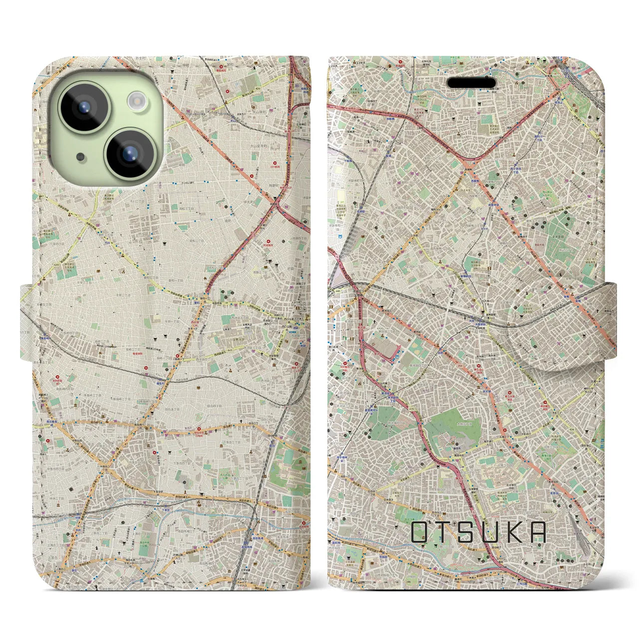 【大塚】地図柄iPhoneケース（手帳両面タイプ・ナチュラル）iPhone 15 用