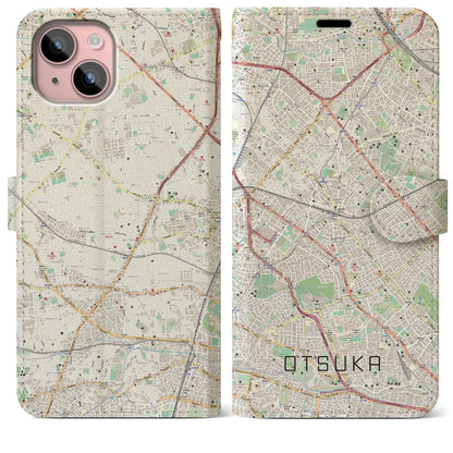 【大塚（東京都）】地図柄iPhoneケース（手帳タイプ）ナチュラル・iPhone 15 Plus 用