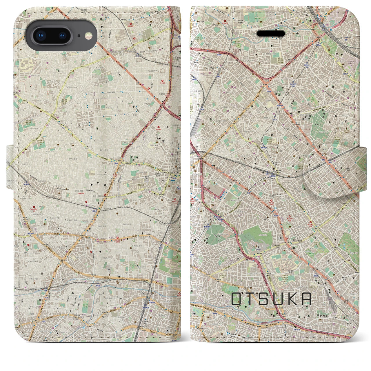 【大塚】地図柄iPhoneケース（手帳両面タイプ・ナチュラル）iPhone 8Plus /7Plus / 6sPlus / 6Plus 用