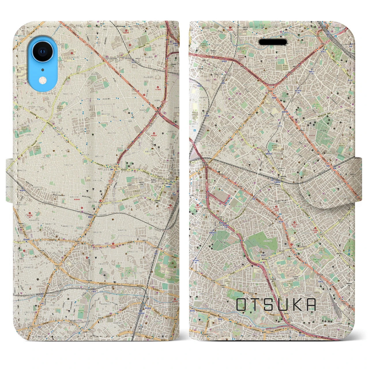 【大塚】地図柄iPhoneケース（手帳両面タイプ・ナチュラル）iPhone XR 用