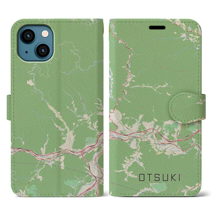 【大月（山梨県）】地図柄iPhoneケース（手帳タイプ）ナチュラル・iPhone 13 用