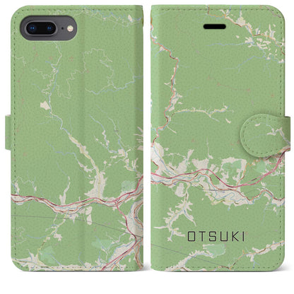 【大月（山梨県）】地図柄iPhoneケース（手帳タイプ）ナチュラル・iPhone 8Plus /7Plus / 6sPlus / 6Plus 用