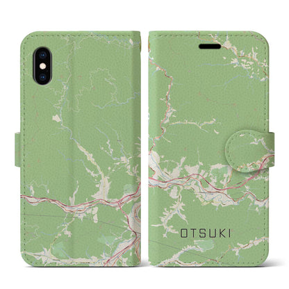 【大月（山梨県）】地図柄iPhoneケース（手帳タイプ）ナチュラル・iPhone XS / X 用