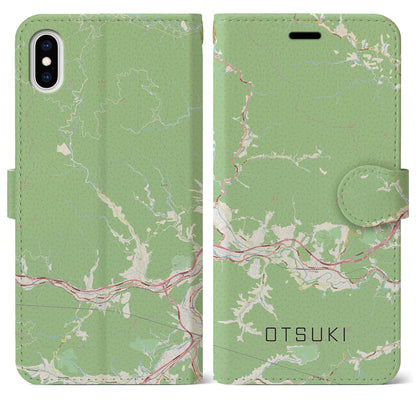 【大月（山梨県）】地図柄iPhoneケース（手帳タイプ）ナチュラル・iPhone XS Max 用