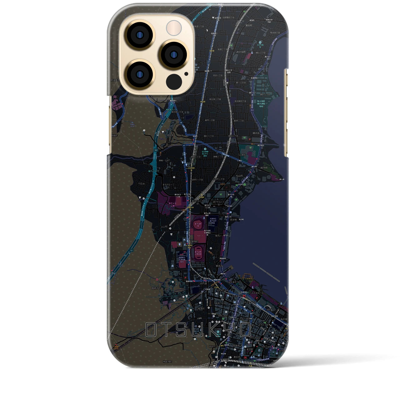 【大津京】地図柄iPhoneケース（バックカバータイプ・ブラック）iPhone 12 Pro Max 用