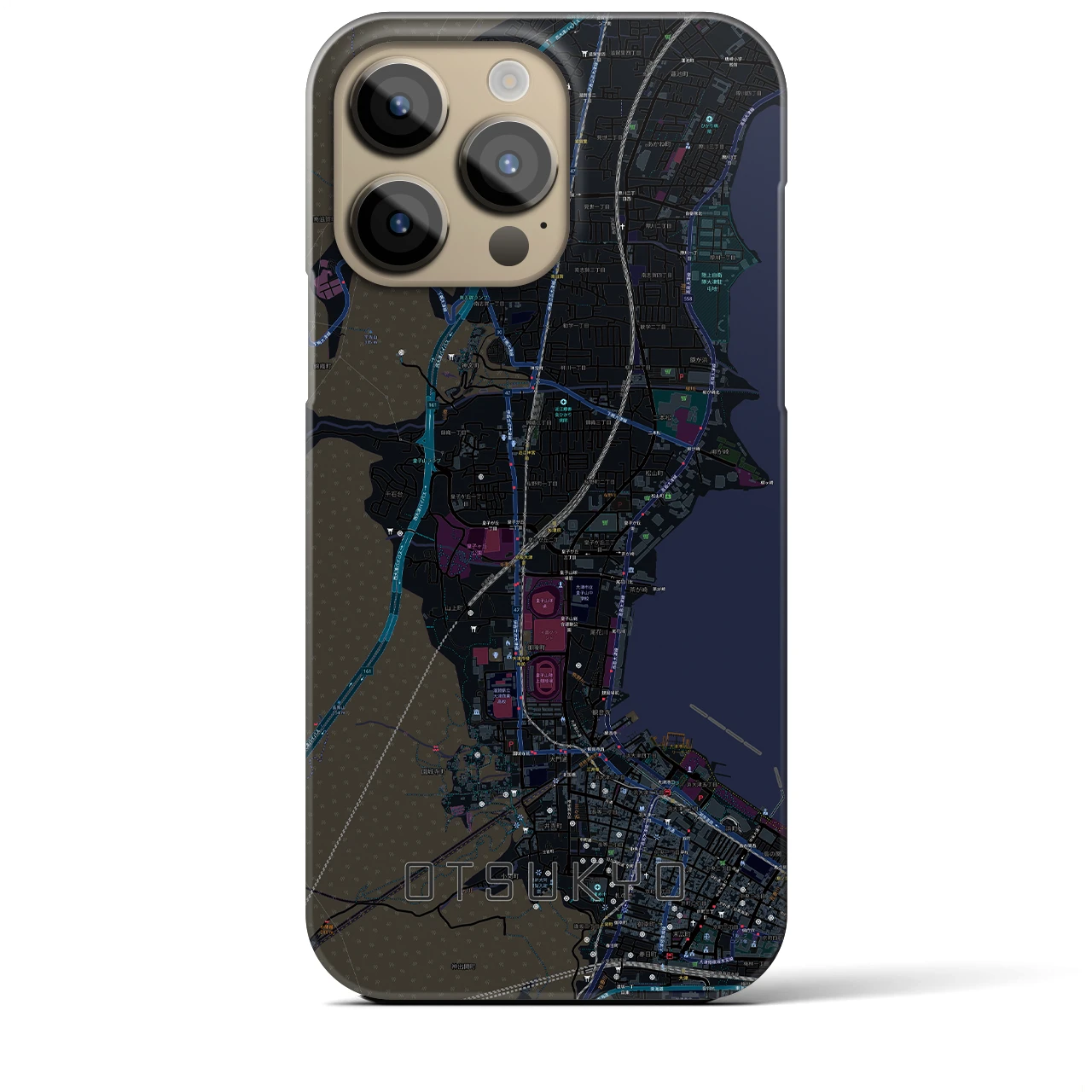 【大津京】地図柄iPhoneケース（バックカバータイプ・ブラック）iPhone 14 Pro Max 用