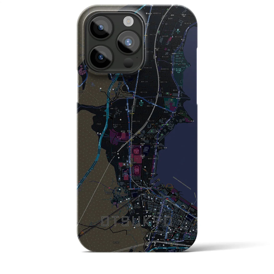 【大津京】地図柄iPhoneケース（バックカバータイプ・ブラック）iPhone 15 Pro Max 用