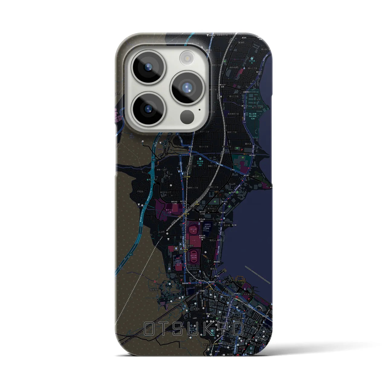 【大津京】地図柄iPhoneケース（バックカバータイプ・ブラック）iPhone 15 Pro 用