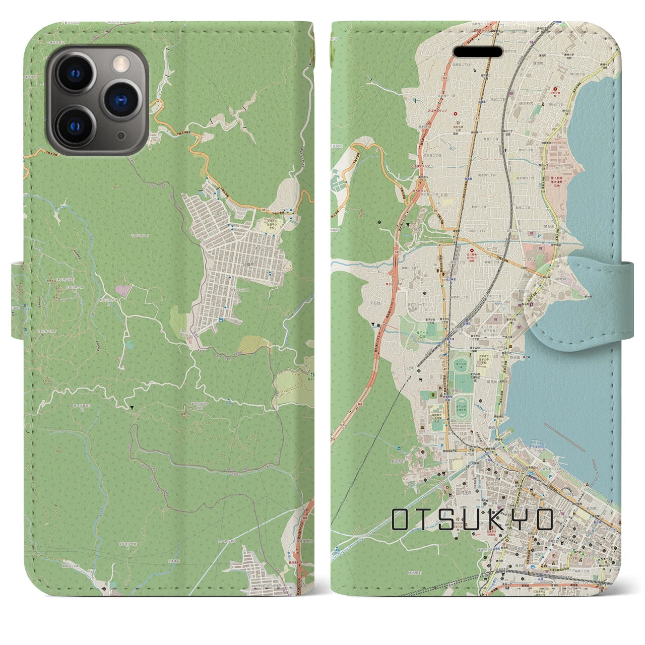 【大津京】地図柄iPhoneケース（手帳両面タイプ・ナチュラル）iPhone 11 Pro Max 用