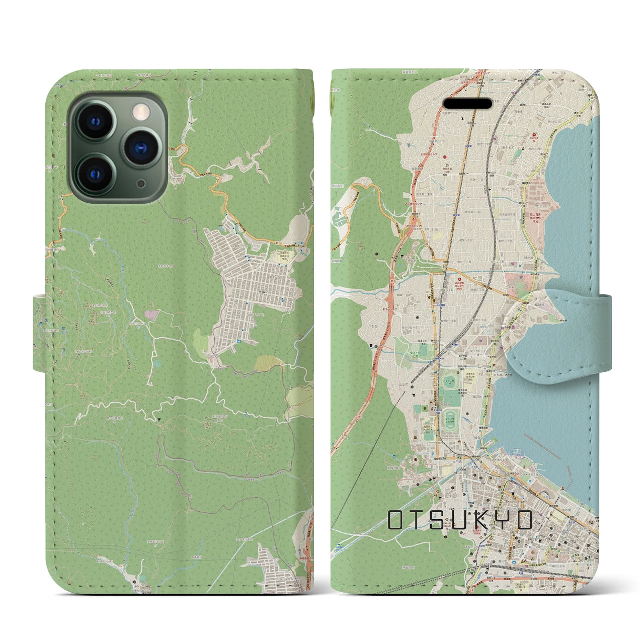 【大津京】地図柄iPhoneケース（手帳両面タイプ・ナチュラル）iPhone 11 Pro 用