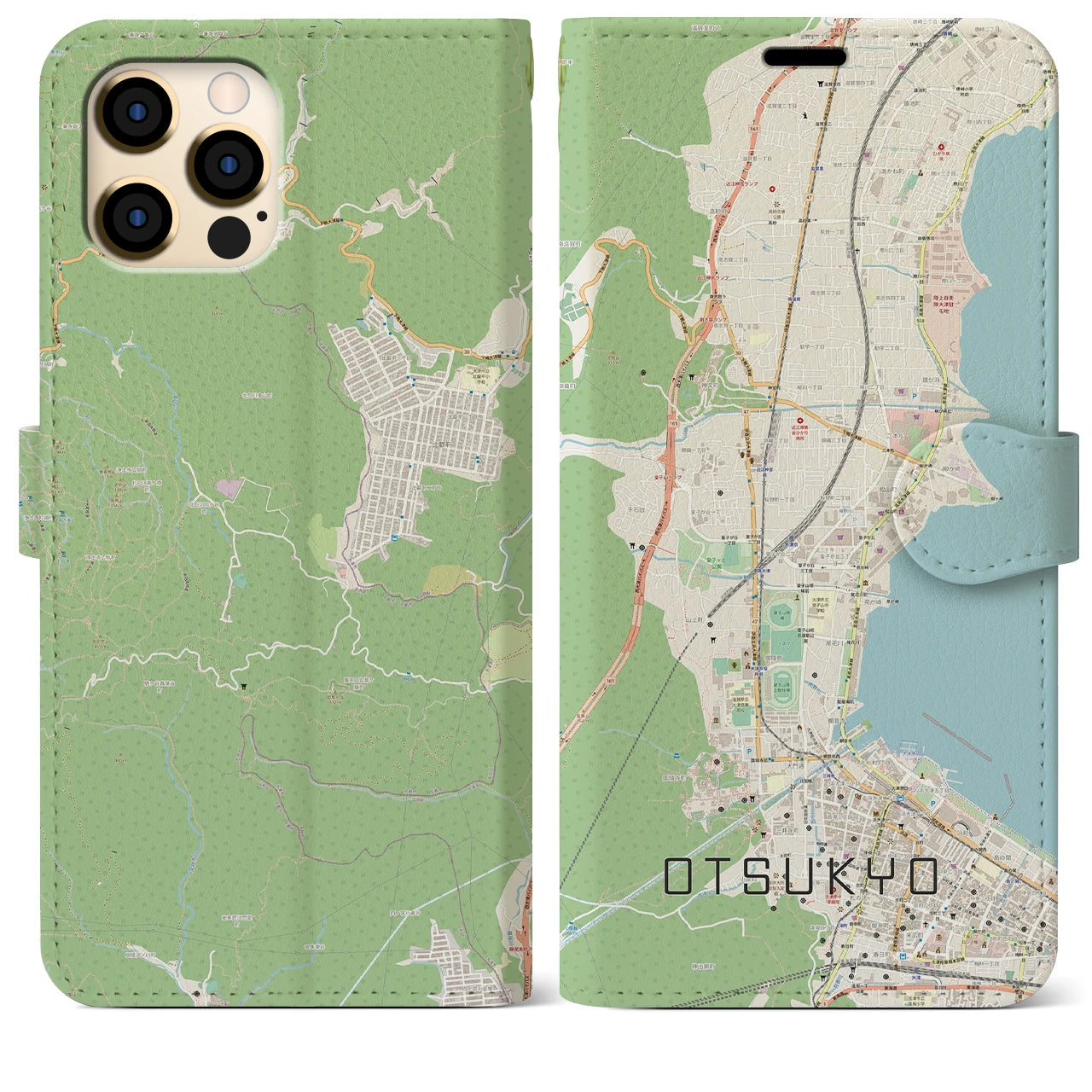 【大津京】地図柄iPhoneケース（手帳両面タイプ・ナチュラル）iPhone 12 Pro Max 用
