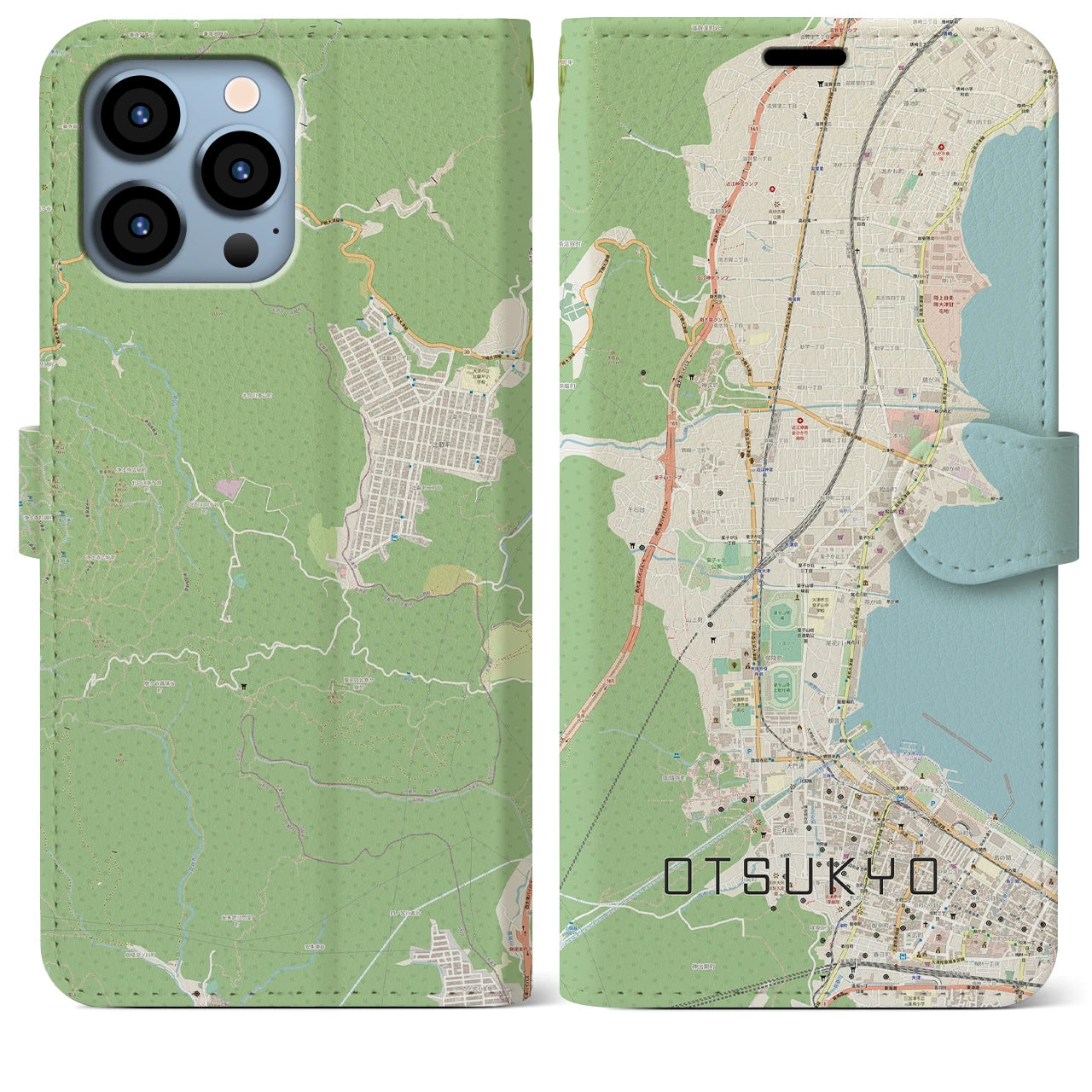 【大津京】地図柄iPhoneケース（手帳両面タイプ・ナチュラル）iPhone 13 Pro Max 用