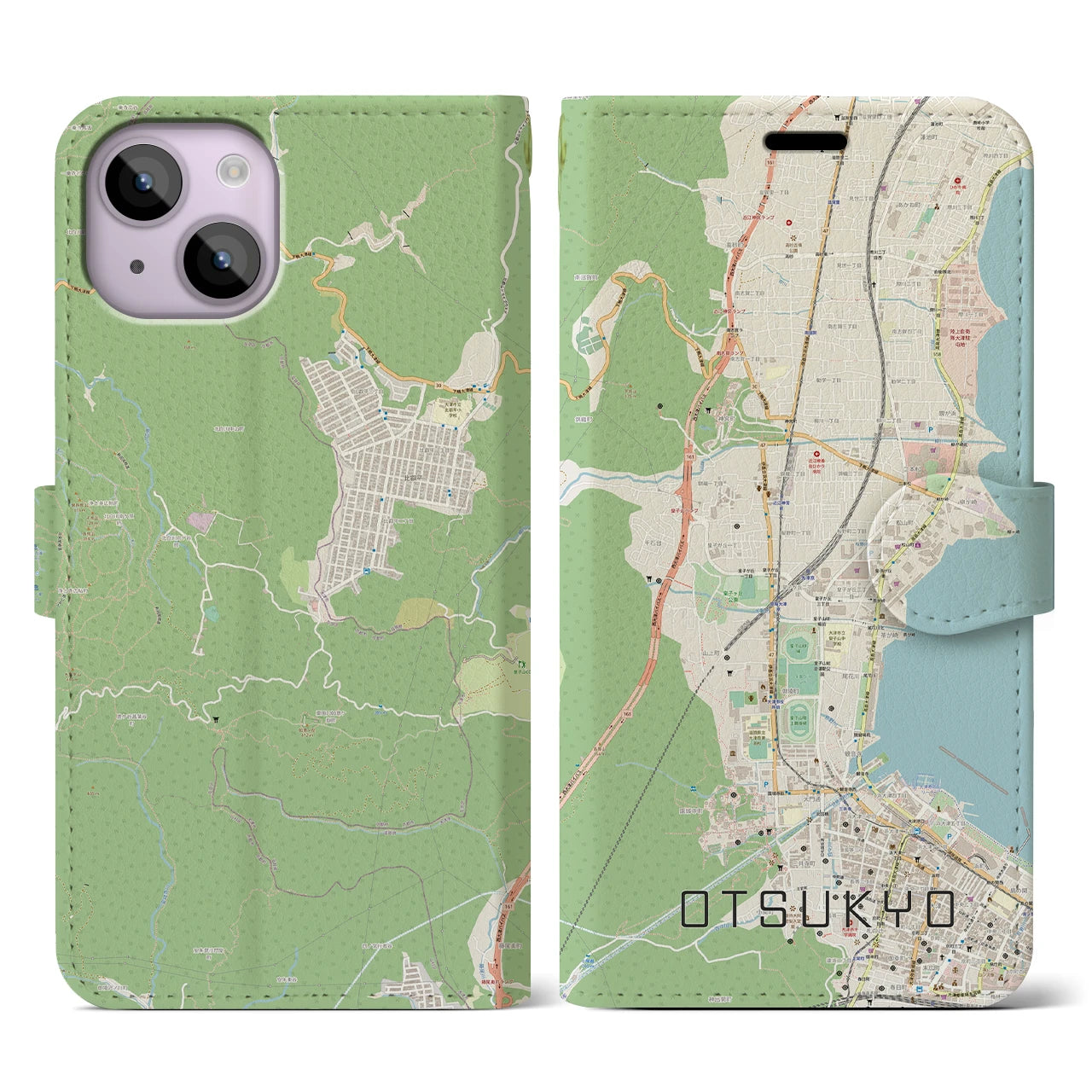 【大津京】地図柄iPhoneケース（手帳両面タイプ・ナチュラル）iPhone 14 用