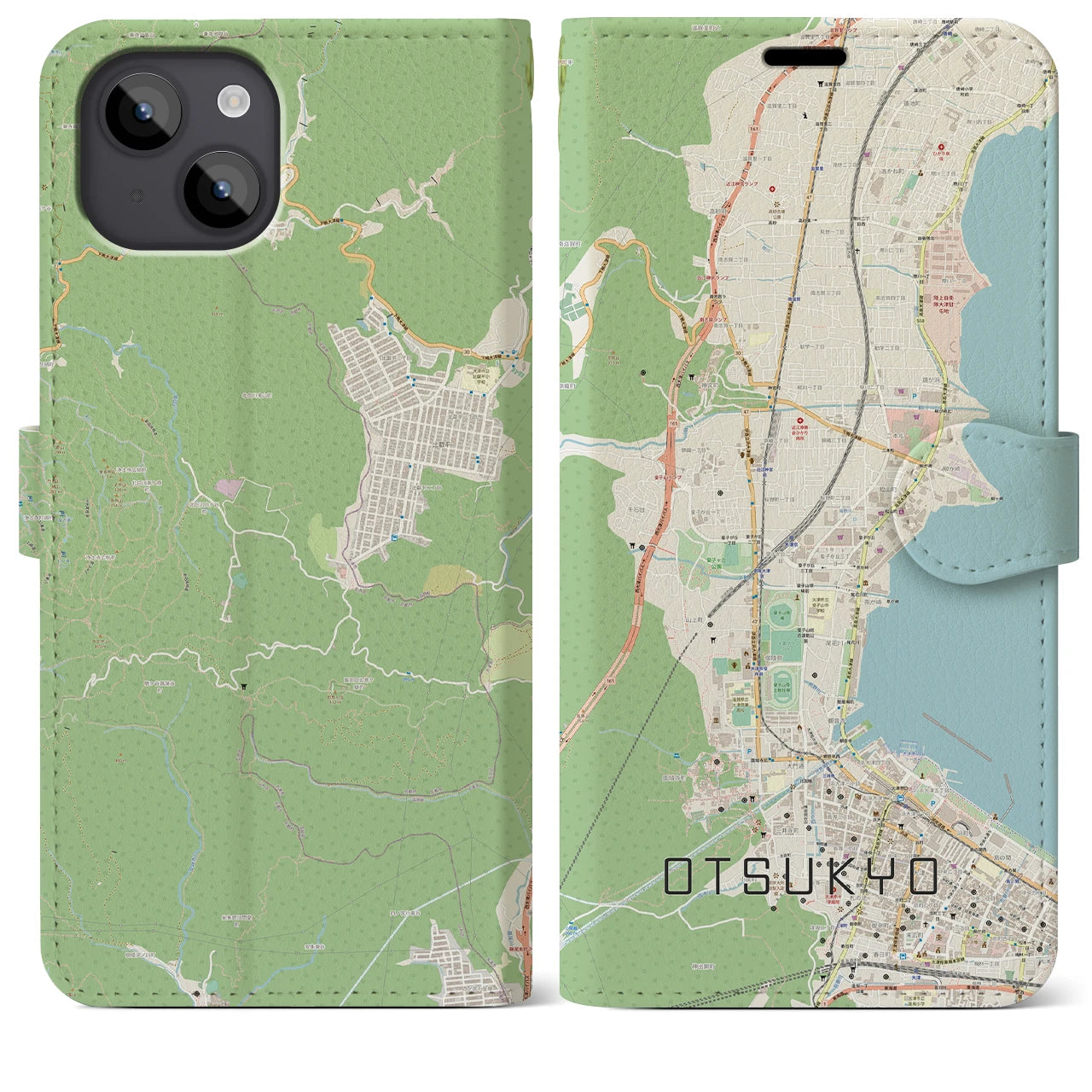 【大津京】地図柄iPhoneケース（手帳両面タイプ・ナチュラル）iPhone 14 Plus 用